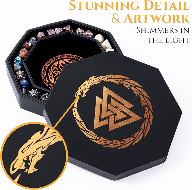 Soar Forge Dice Tray for DND and RPG - Beautiful Copper Valknut and Dragon 9 Inch Rolling Tray Compatible with Dungeons and Dragons and Tabletop RPGs - Box Storage to Protect Dice - Image 3